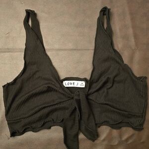 Love Green Ribbed Tie Front Tank Top